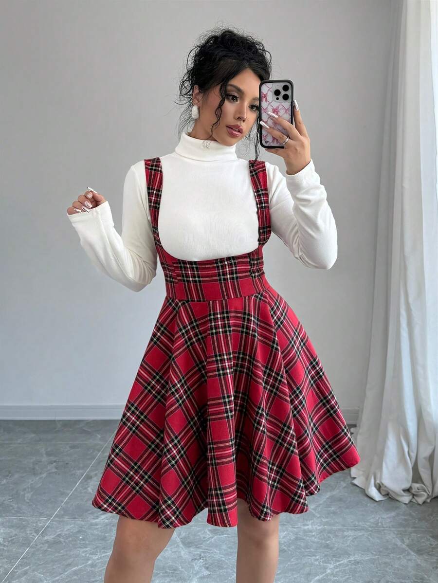 Chiquease Women Plaid Sleeveless Slip Dress For New Year Clothes - Red - View 1