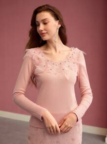 MOTF PREMIUM Top con dettagli di applicazioni e cristalli - Rosa - Visualizzare 6