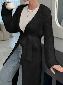 Women Plain Color Lace-Up Long Sleeve Minimalist Casual Top, Daily Wear