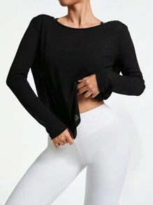 Rhythm Era Women's Backless Cross Strap Yoga Fitness Outdoor Long Sleeve T-Shirt