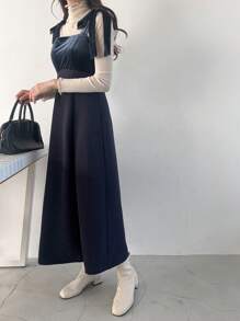 FRIFUL Elegancka Patchworkowa Długa Sukienka Damska Na Szelkach, Jesień/Zima, Sukienki Damskie Na Co Dzień