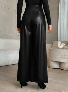 Firerie Women Solid Color Front Button Pocket Simple Long Pants, Casual Daily Wear - Black - View 2