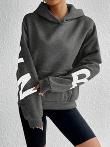 SHEIN Unity Casual Letter Print Hoodie, Autumn/Winter - Dark Grey - View 4