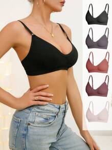 Women Casual Plain Knitted Fabric Bralette Multicolor With Slight Stretch Backless Design Daily Comfort Bra - Multicolor - View 5