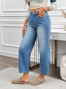 SHEIN LUNE Women's Front Button Pocket Casual Jeans, Simple Design For Daily Wear - Blue - View 4