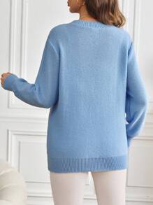 SHEIN Pregnant Women Solid Color Crew Neck Long Sleeve Simple Sweater, Casual Everyday Wear