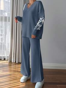 RueChic Women Pink Embroidery Detailed Sweater Set - Baby Blue - View 8