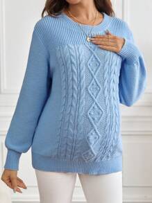 SHEIN Pregnant Women Solid Color Crew Neck Long Sleeve Simple Sweater, Casual Everyday Wear