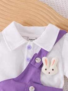 SHEIN 女宝宝白色短袖上衣+时尚吊带裙套装 - 紫色 - 查看 6