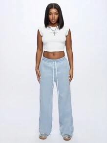 SUMWON WOMEN Athletic Loungewear Sweatpants With University Style Letter Graphics Elastic Waistband Soft Fleece Winter Fall Joggers Training Workout Pants - Dusty Blue - View 6