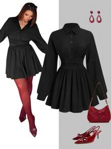 Calvaya Black Waisted & Spliced Short Dress