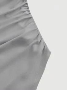 SHEIN MOD 女士纯色船领喇叭袖收腰百搭 T 恤 - 灰色 - 查看 3