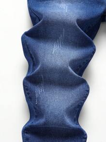 SHEIN Tween Boys' Blue Elastic Comfortable Washed Rolled Edge Jeans - Medium Wash - View 3