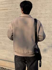 DAZY Men's Polo Collar Small Pattern Embroidered Pullover Sweatshirt - Khaki - View 2