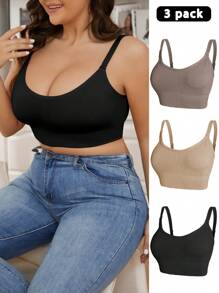 SHEIN 3pcs/Set Plus Size Women Casual Wireless Bras - Multicolor - View 7