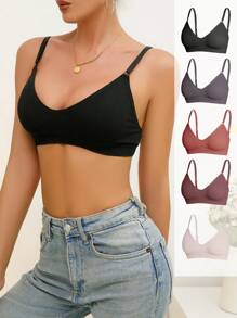 Women Casual Plain Knitted Fabric Bralette Multicolor With Slight Stretch Backless Design Daily Comfort Bra - Multicolor - View 7
