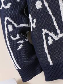 Tween Boys' Casual Cartoon Pattern Round Neck Pullover Long Sleeve Knit Sweater