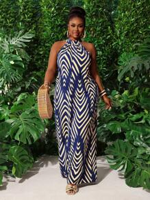 Slaydiva Combinaison à jambes larges avec motif rayures et diamants, sans manches, grande taille, adaptée aux vacances et à l'usage quotidien
