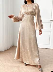 Modelyn Damen minimalistisches, lässiges Langarm-Plisseekleid