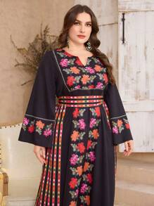 Al Najma Đầm Boho thanh lịch cổ chữ V in hoa tay đèn lồng cỡ lớn cho nữ, kín đáo - Nhiều màu - Xem 5