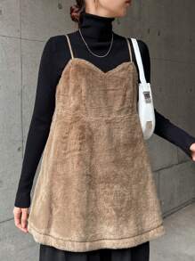 FRIFUL Women's Solid Color Plush Loose Camisole For Autumn/Winter - Khaki - View 3