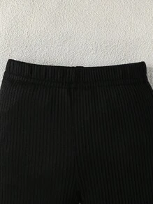 SHEIN Playful Pals 2pcs Baby Girl Autumn/Winter Cute Peter Pan Collar Striped Long Sleeve T-Shirt And Lace Ribbon Decor Pants Set, Casual And Comfortable For Outdoor - Black and White - View 5