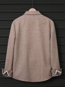 Manfinity Homme Men's Solid Color Pocketed Front Button Casual Long Sleeve Shacket - Coffee Brown - View 2