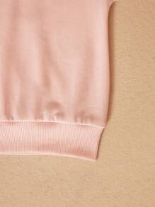 SHEIN Young Girls Embroidered Pink Sweatshirt Knit Long Sleeve Sweatshirts, Fashion School Style For Back To School Season, Autumn/Winter - Pink - View 6
