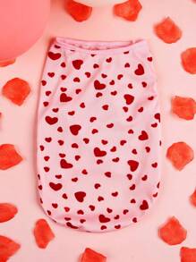 PETSIN 1pc Polyester Heart Pattern Stretchy Breathable Camisole Vest, Comfortable Home Wear Suitable For Teddy Bear All Season, Valentine's Day - Pink - View 2