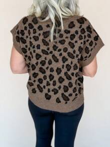 INAWLY Chaleco de mujer con cuello en V y detalle de estampado animal, mangas tipo murciélago