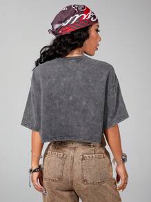 SHEIN Coolane Cotton Casual Short Sleeve Cropped T-Shirt - Grey - View 3