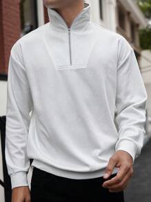 Manfinity Homme Men's Daily Versatile INS Half-Zip Stand-Up Collar High-Quality White Long-Sleeve Golf Polo Shirt. Quarter Zip ,Fall And Winter Men Polo Shirt