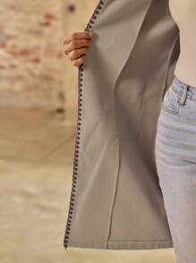 SHEIN LUNE Women's Casual Long Embroidered Overcoat Fall Cloth For Women - Apricot - View 6