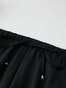 SHEIN LUNE Pantalones anchos y largos sueltos de moda para mujeres de talla grande - Negro - Ver 4