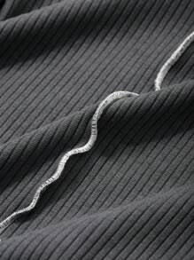 FRIFUL Women Autumn Round Neck Long Sleeve Ribbed Casual Versatile T-Shirt