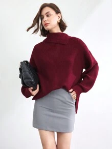 BizChic 安哥拉红套头毛衣长袖女式办公室通勤，优雅适合新年、约会、春夏季 - 酒紅色 - 查看 6