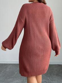 SHEIN LUNE Plus Size Women Solid Color Knit Round Neck Letter Print Long Sleeve Casual Minimalist Sweater Dress, Autumn/Winter Fall Cloth For Women - Multicolor - View 2