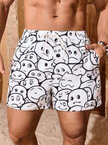 Manfinity Swimmode Men's Cartoon Print Drawstring Waist Casual Beach Shorts - White - View 3