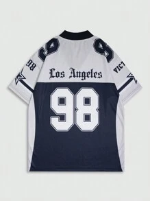 ROMWE MEN Prep 男士休闲彩色拼布数字印花短袖 T 恤