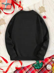 Manfinity Homme Fashionable 2025 New Year Letter Pattern Golden Effect Graphic Pullover Sweatshirt, Casual Couple Matching, Warm Lined Fleece Sweatshirts Suitable For Gift To Boyfriend, Plus Size - Black - View 4