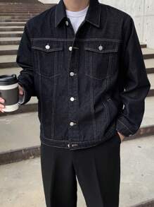 DAZY Men's Plain Blue Denim Jacket For Autumn - Blue - View 4