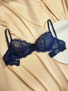Charlaine Đồ lót bralette đơn giản phối ren chắp vá đơn giản cho nữ - Màu xanh hải quân - Xem 2