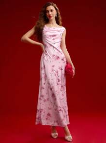 MOTF PREMIUM FLORAL PRINT BIAS CUT DRESS,VALENTINE'S DAY OUTFIT,SPRING/SUMMER - Pink - View 10