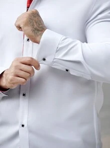 Manfinity Mode 男士秋季长袖单排扣休闲通勤衬衫 - 白色 - 查看 6