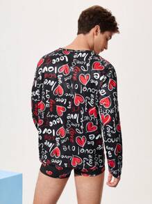 NotGurli Pijama casual para hombres, camiseta de manga larga con cuello redondo y estampado all-over