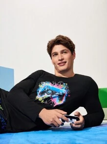 Happy Jammies Sudadera de manga larga con estampado de jugador para hombres