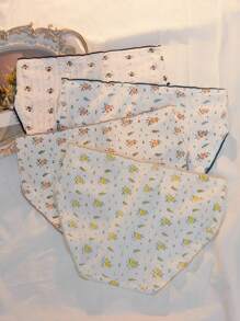 SHEIN 4pcs Pack Ditsy Floral Frill Trim Teen Girls' Brief Underwear Sets
