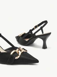 CUCCOO CHICEST Women's Pointed Toe Metal Decor Simple High Heel Pumps, Casual Everyday Wear Spring Shoes Spring Break Easter Prom Heels - Black - View 6