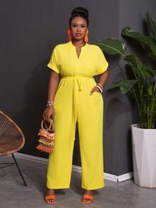 Slaydiva 2025 New Style / Rave / Easter Outfit For Women / Old Money Style For Women / Country Concert Outfit / Going Out Outfits / Fairycore / Festival Outfits / Tropical Vacation Women Clothes Outfit / Solid Yellow Short Sleeve Button Up Top With Tie Front, Plus Size / Western Wear For Plus Size Women / Green V-Neck Short Sleeve Wrap Pocket Romper / Rompers For Women Summer