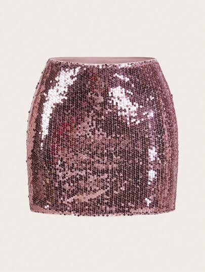 SHEIN ICON Falda elegante minimalista con decoración de lentejuelas, ropa casual de resort para mujer